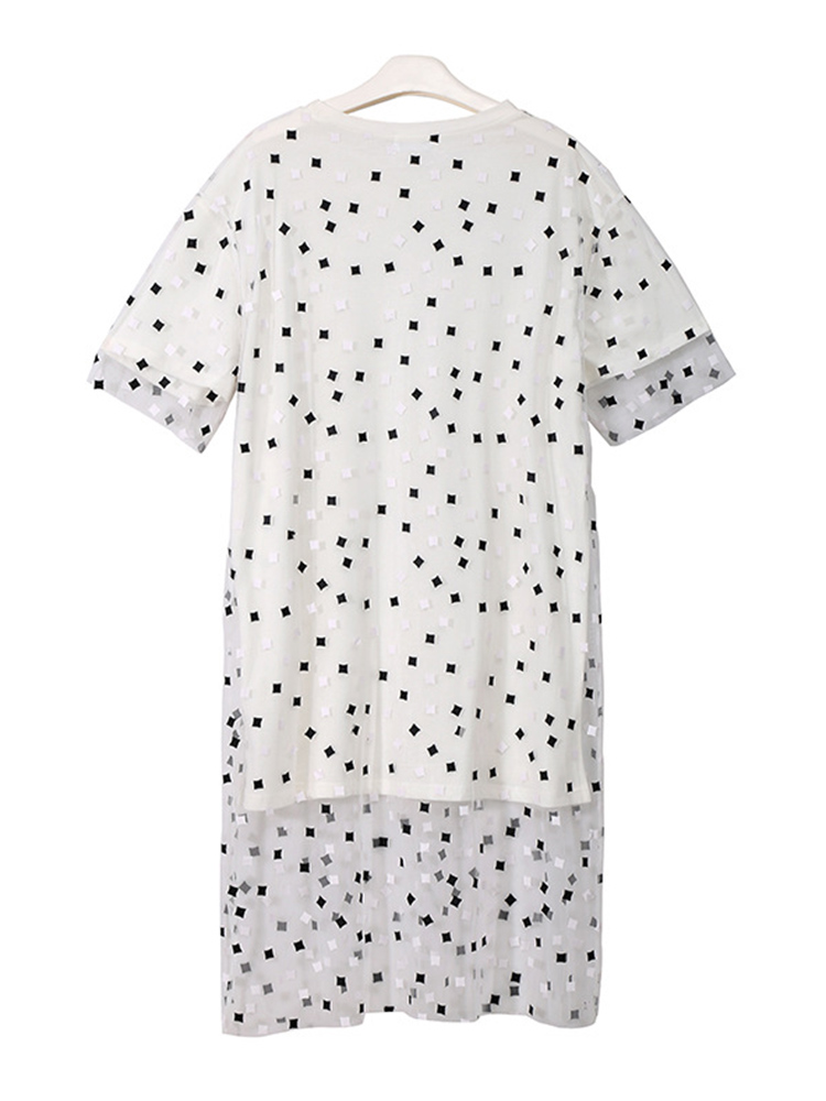 Casual-Women-Fake-Two-Pieces-Polka-Dot-O-Neck-Short-Sleeve-Dress-1312576