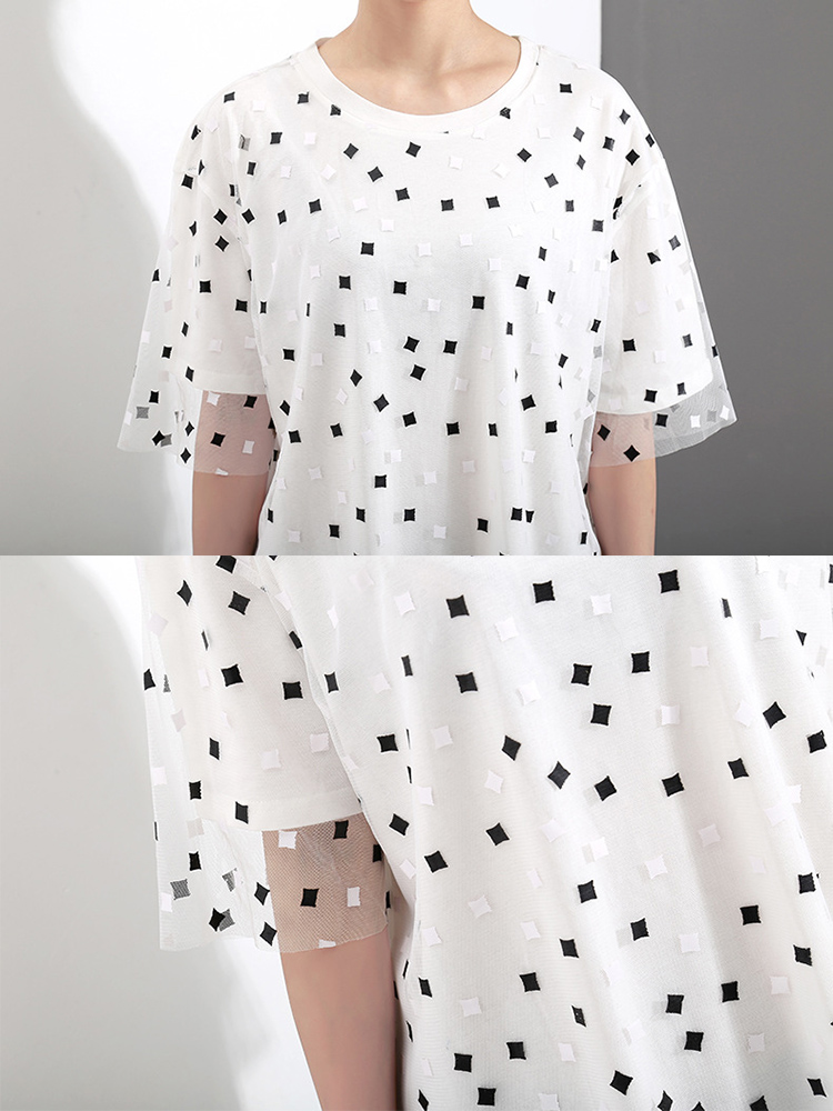 Casual-Women-Fake-Two-Pieces-Polka-Dot-O-Neck-Short-Sleeve-Dress-1312576