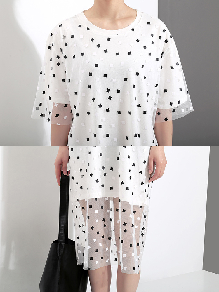 Casual-Women-Fake-Two-Pieces-Polka-Dot-O-Neck-Short-Sleeve-Dress-1312576