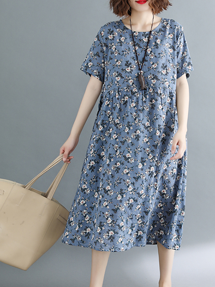 Casual-Women-Floral-Printed-Loose-O-Neck-Dress-1302988