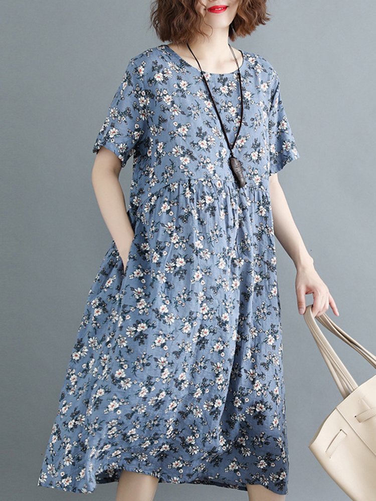 Casual-Women-Floral-Printed-Loose-O-Neck-Dress-1302988