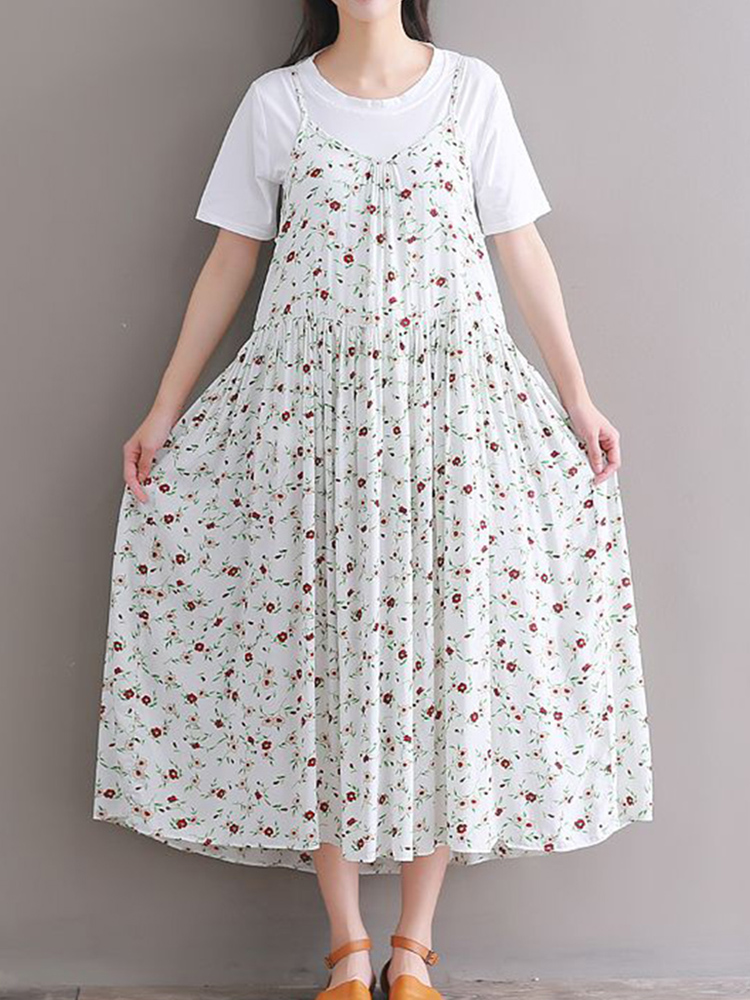 Casual-Women-Loose-Floral-Print-O-Neck-Strap-Chiffon-Dress-1312603
