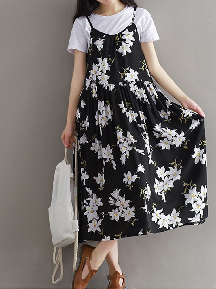 Casual-Women-Loose-Floral-Print-O-Neck-Strap-Chiffon-Dress-1312603