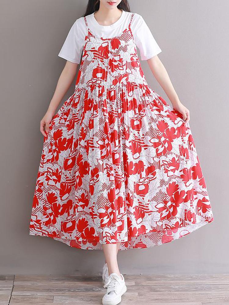 Casual-Women-Loose-Floral-Print-O-Neck-Strap-Chiffon-Dress-1312603