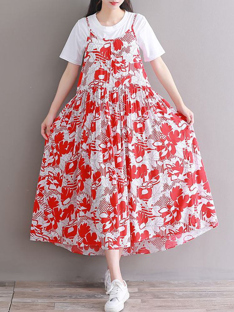 Casual-Women-Loose-Floral-Print-O-Neck-Strap-Chiffon-Dress-1312603