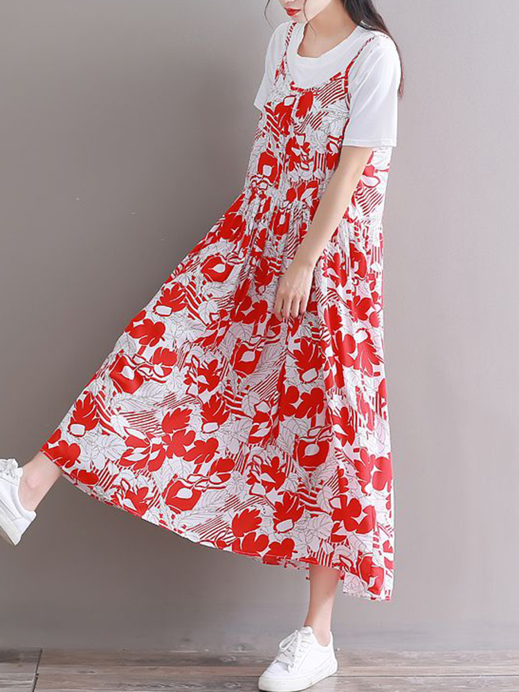 Casual-Women-Loose-Floral-Print-O-Neck-Strap-Chiffon-Dress-1312603