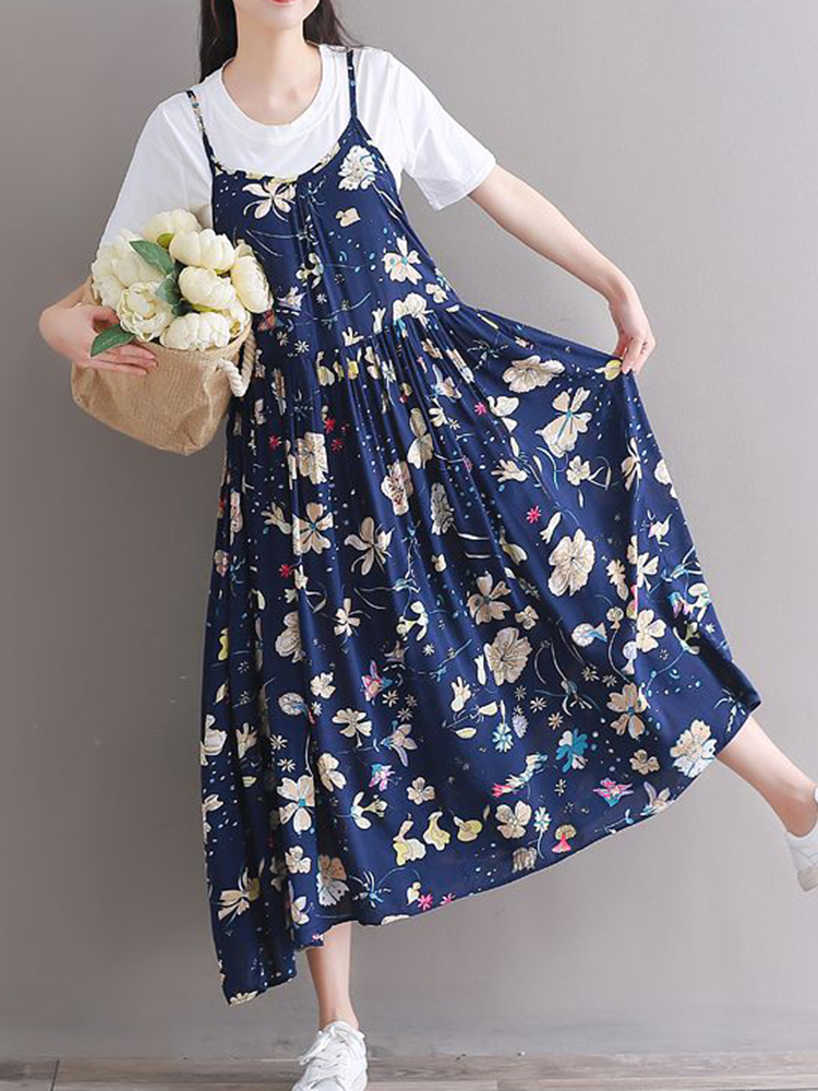 Casual-Women-Loose-Floral-Print-O-Neck-Strap-Chiffon-Dress-1312603