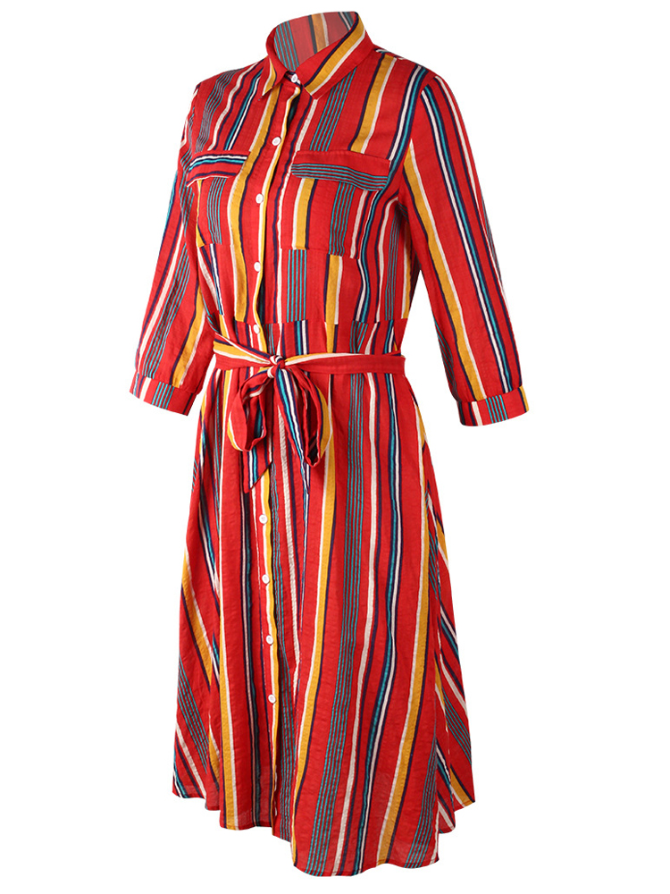 Casual-Women-Striped-34-Sleeve-Button-Dress-with-Pockets-1380666