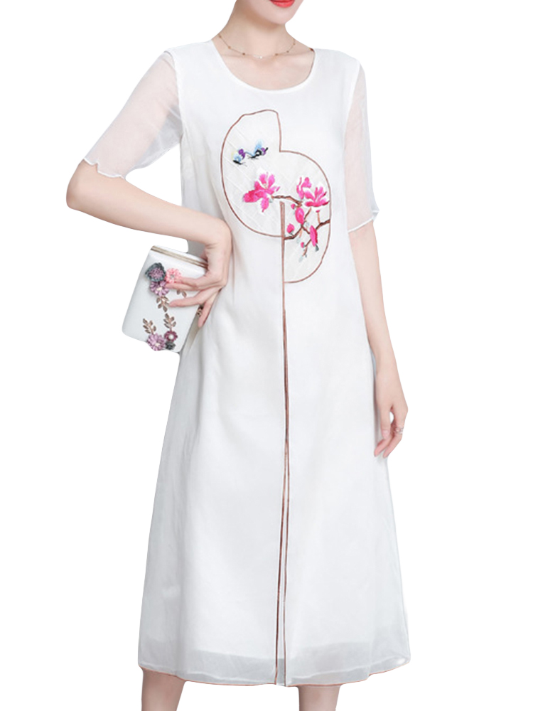 Elegant-Women-Fake-Two-Pieces-Short-Sleeve-O-Neck-Chiffon-Dress-1310017