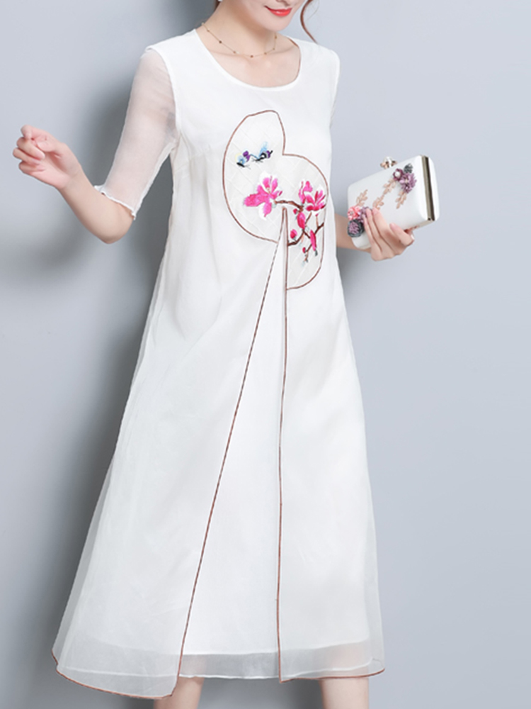 Elegant-Women-Fake-Two-Pieces-Short-Sleeve-O-Neck-Chiffon-Dress-1310017