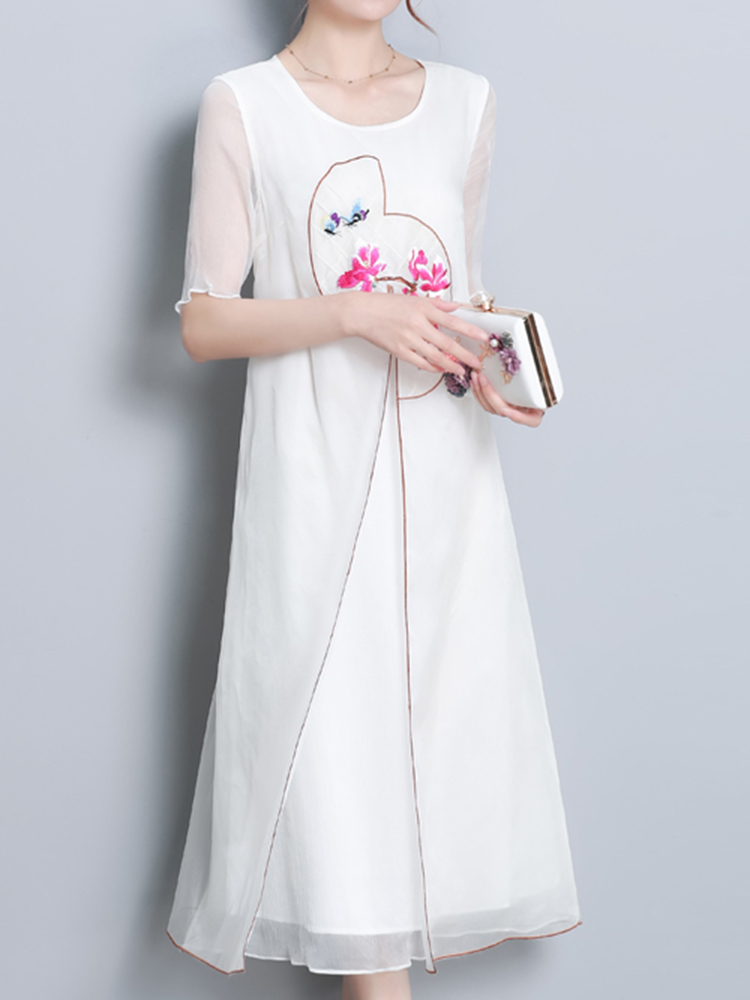 Elegant-Women-Fake-Two-Pieces-Short-Sleeve-O-Neck-Chiffon-Dress-1310017