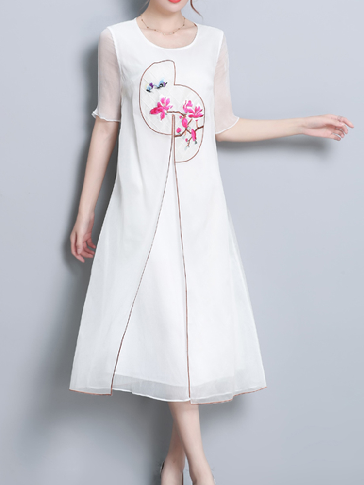 Elegant-Women-Fake-Two-Pieces-Short-Sleeve-O-Neck-Chiffon-Dress-1310017