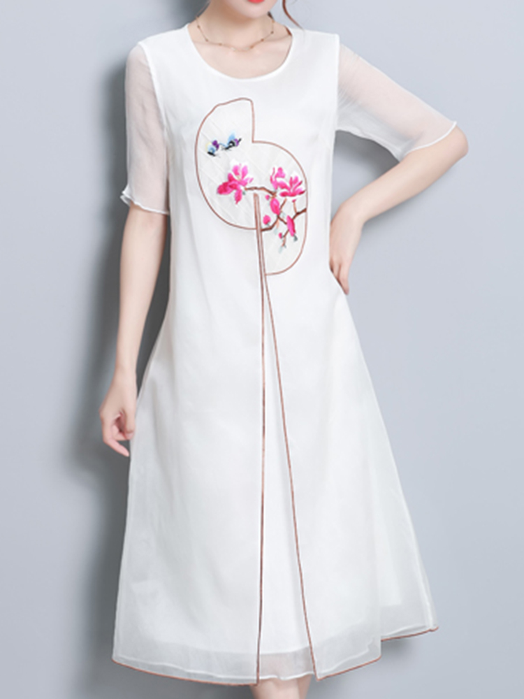 Elegant-Women-Fake-Two-Pieces-Short-Sleeve-O-Neck-Chiffon-Dress-1310017