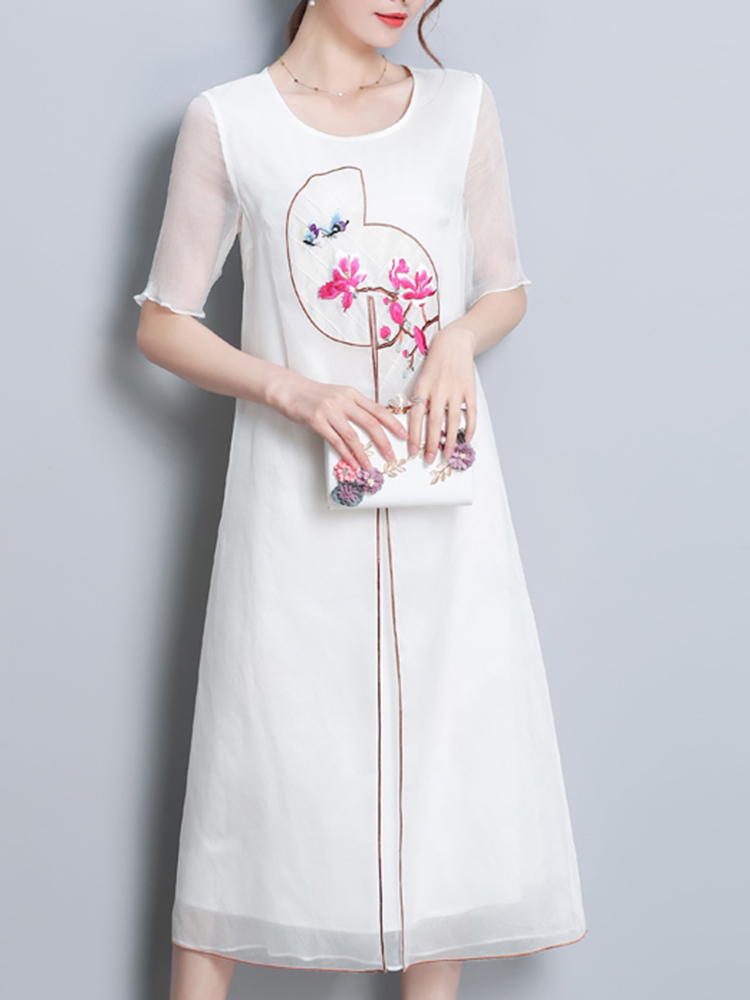 Elegant-Women-Fake-Two-Pieces-Short-Sleeve-O-Neck-Chiffon-Dress-1310017