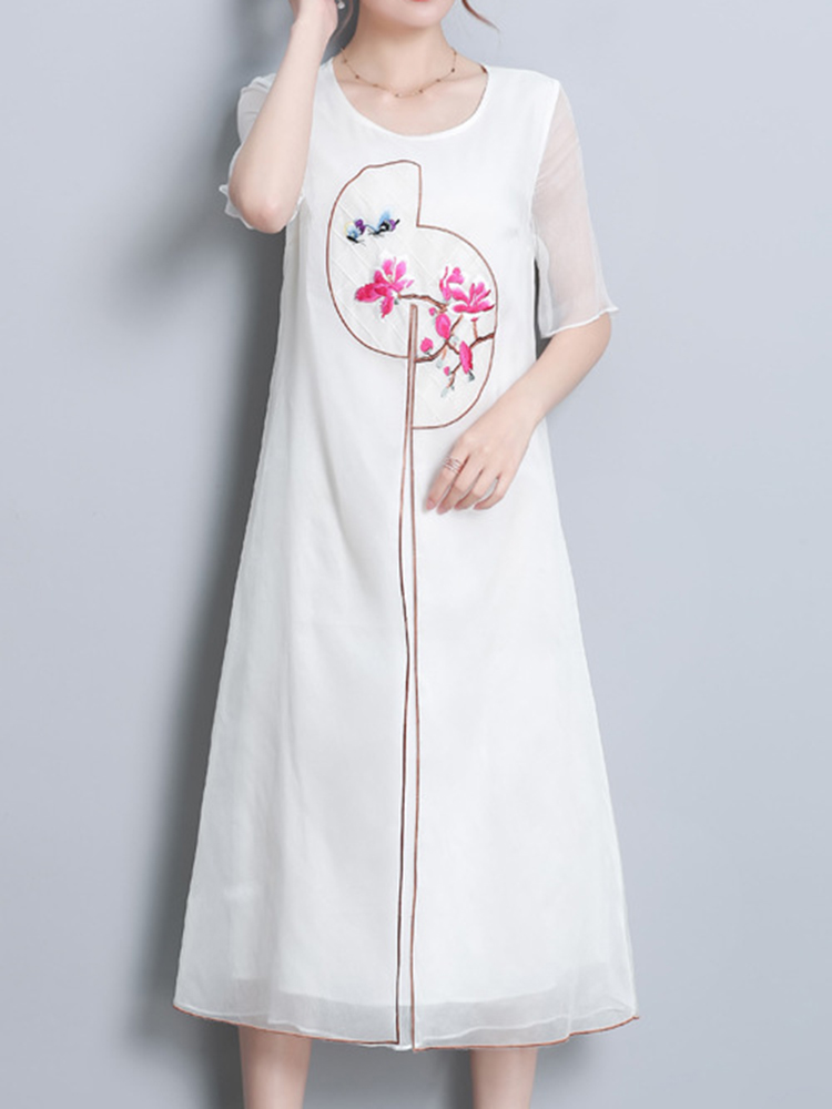 Elegant-Women-Fake-Two-Pieces-Short-Sleeve-O-Neck-Chiffon-Dress-1310017