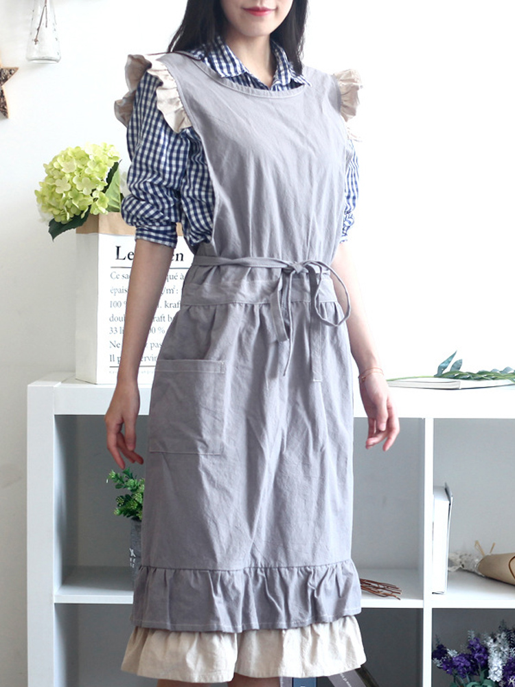 Japanese-Sleeveless-Ruffle-Pockets-Solid-Color-Vintage-Apron-Dress-1390462