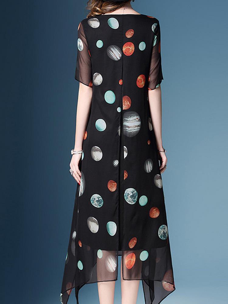 Chiffon-Polka-Dot-Short-Sleeve-Loose-O-neck-Irregular-Hem-Dress-1288420