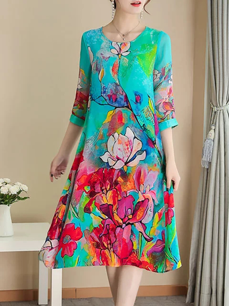 Elegant-Floral-Print-Half-Sleeve-Dress-For-Women-1408598