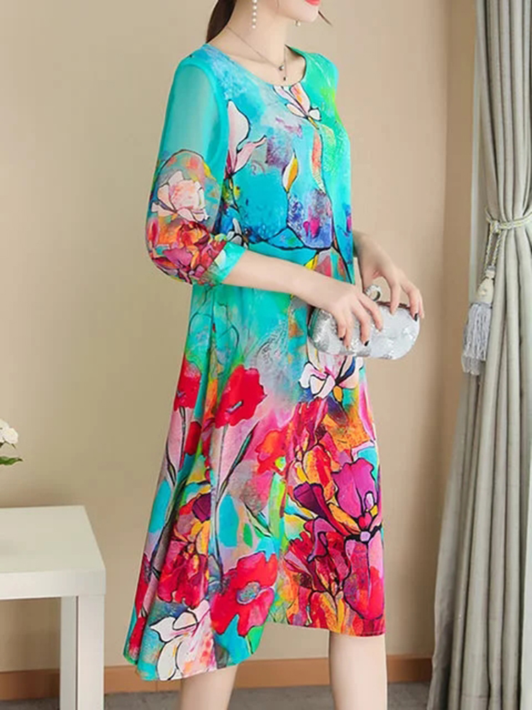 Elegant-Floral-Print-Half-Sleeve-Dress-For-Women-1408598