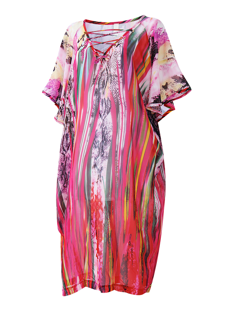 Women-Short-Sleeve-V-Neck-Printed-Side-Split-Summer-Chiffon-Beach-Dress-1125617