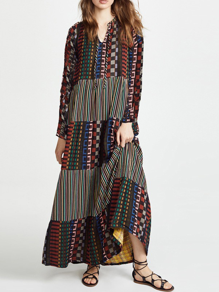 Bohemian-Women-Long-Sleeve-V-Neck-Floral-Print-Maxi-Dress-1410613