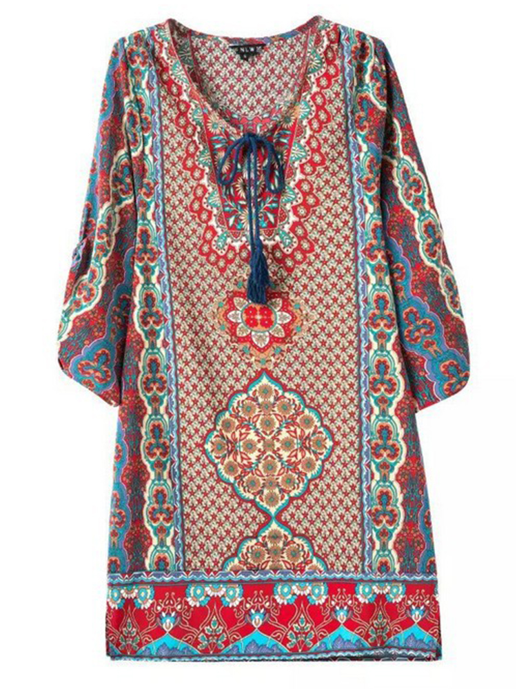 Bohemian-Women-V-Neck-Lace-Up-Print-Mini-Dress-1268901