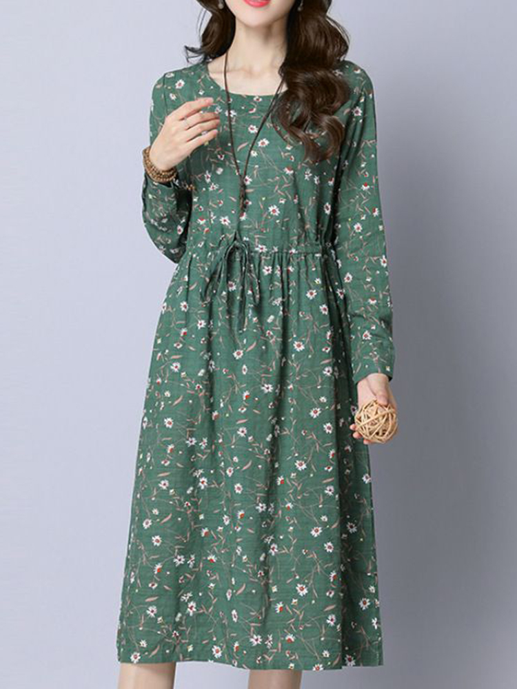 Casual-Women-Cotton-Floral-Printed-Loose-Long-Sleeve-O-Neck-Dress-1329196