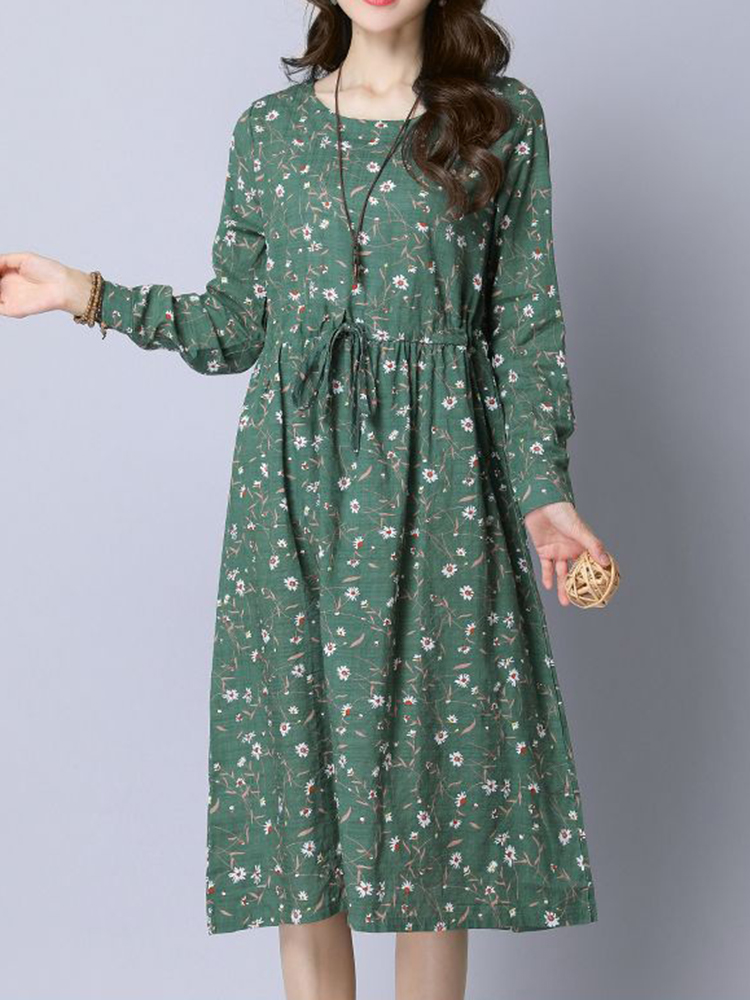 Casual-Women-Cotton-Floral-Printed-Loose-Long-Sleeve-O-Neck-Dress-1329196