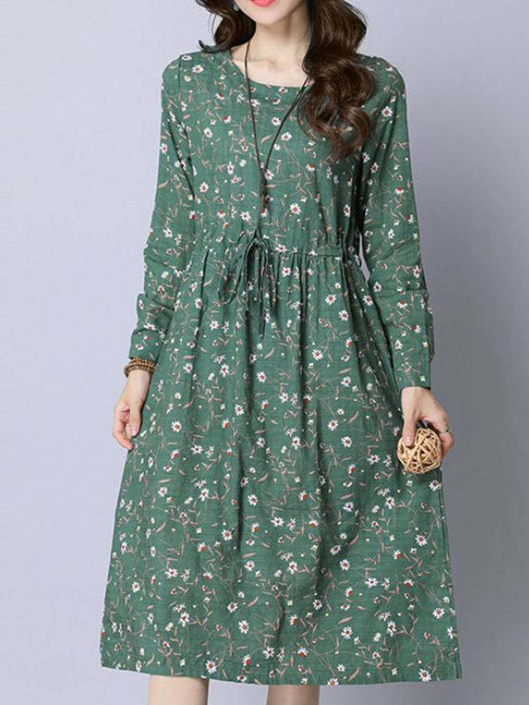 Casual-Women-Cotton-Floral-Printed-Loose-Long-Sleeve-O-Neck-Dress-1329196