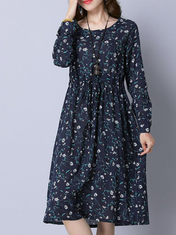 Casual-Women-Cotton-Floral-Printed-Loose-Long-Sleeve-O-Neck-Dress-1329196