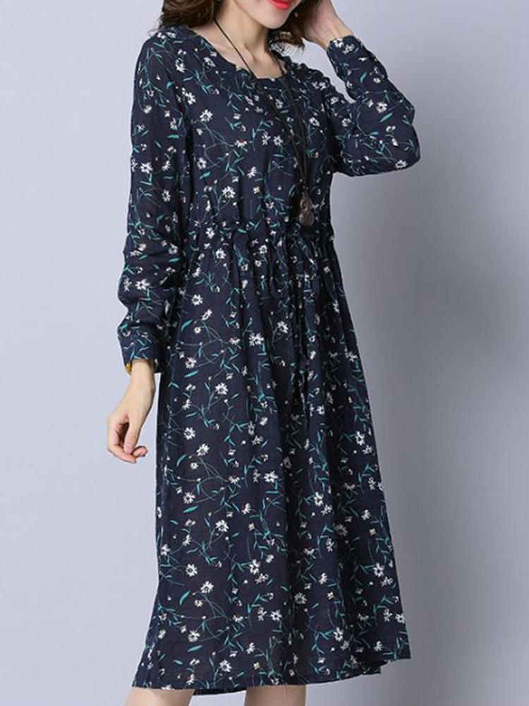 Casual-Women-Cotton-Floral-Printed-Loose-Long-Sleeve-O-Neck-Dress-1329196