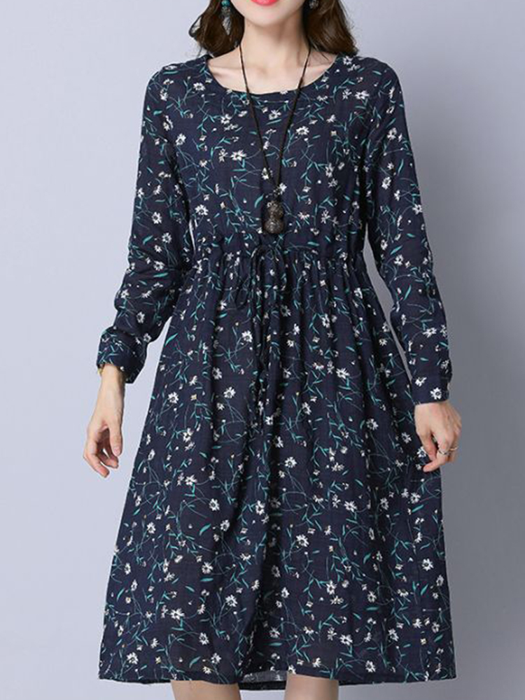Casual-Women-Cotton-Floral-Printed-Loose-Long-Sleeve-O-Neck-Dress-1329196