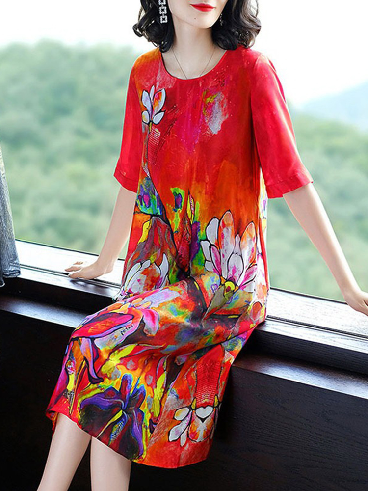 Elegant-Art-Print-Short-Sleeve-Dress-For-Women-1430630