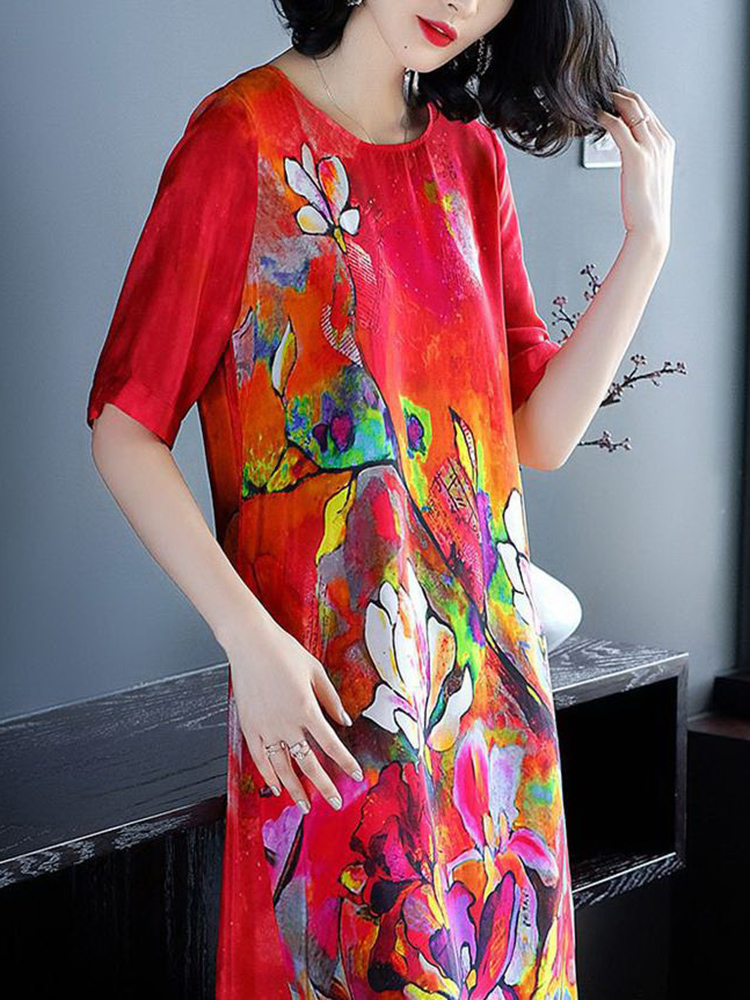 Elegant-Art-Print-Short-Sleeve-Dress-For-Women-1430630