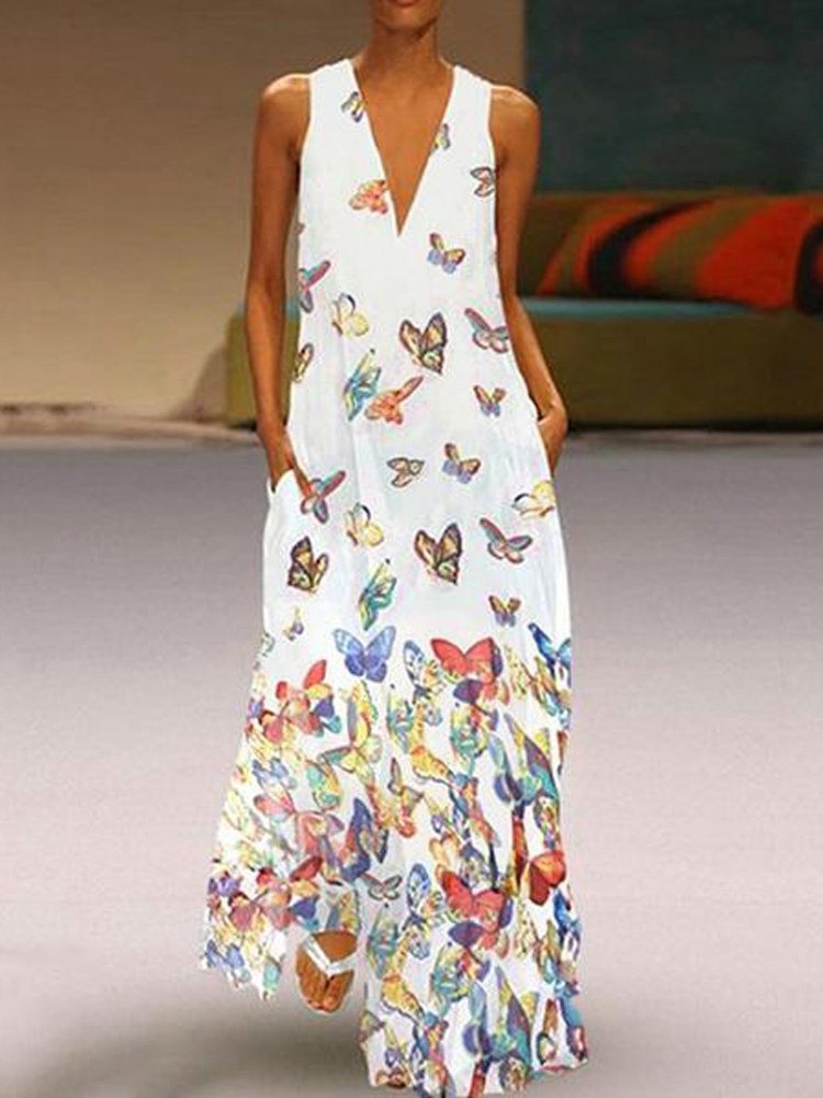 Elegant-Butterfly-Print-Bohemian-V-neck-Sleeveless-Maxi-Dress-1456089