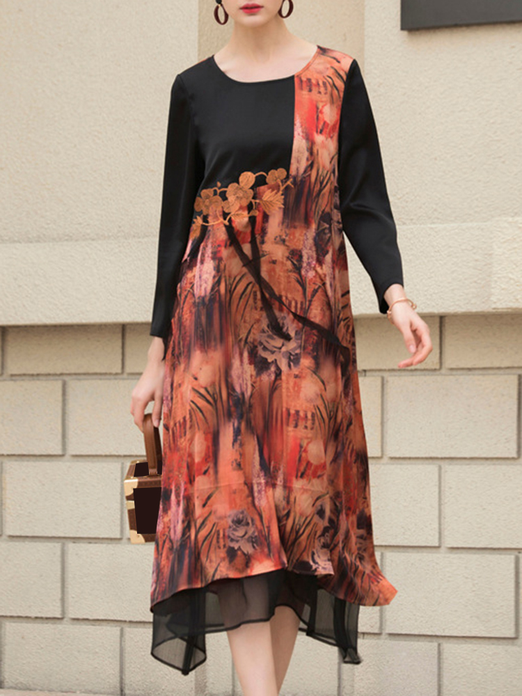 Elegant-Women-Long-Sleeve-Printed-Patchwork-Double-Layered-Hem-Dress-1268486