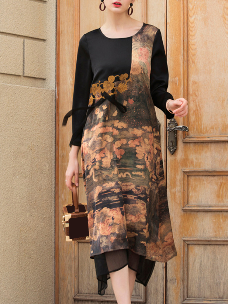 Elegant-Women-Long-Sleeve-Printed-Patchwork-Double-Layered-Hem-Dress-1268486
