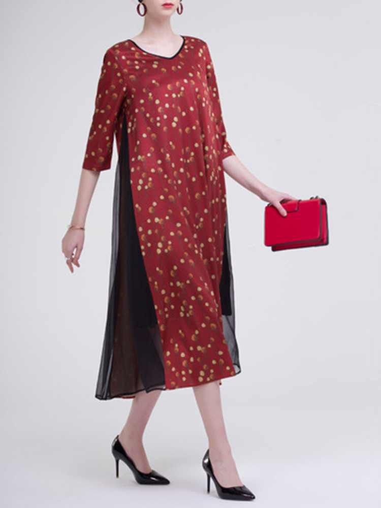 Elegant-Women-Printed-V-Neck-Mesh-Stitching-Swing-Dress-1267516