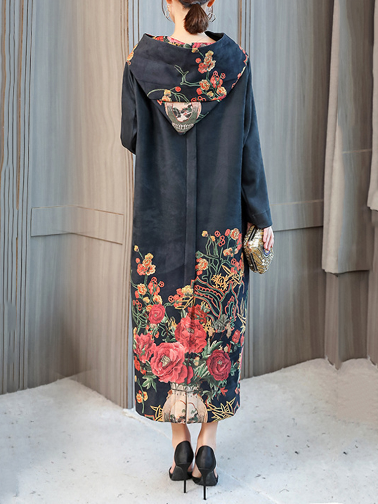 Vintage-Floral-Print-High-Collar-Hooded-Long-Sleeve-Dress-1370730