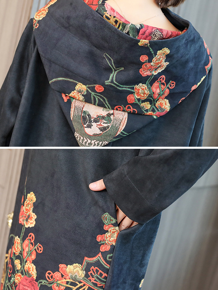 Vintage-Floral-Print-High-Collar-Hooded-Long-Sleeve-Dress-1370730