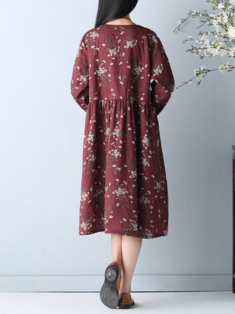 Vintage-Floral-Print-O-neck-Mid-long-Dress-1323502