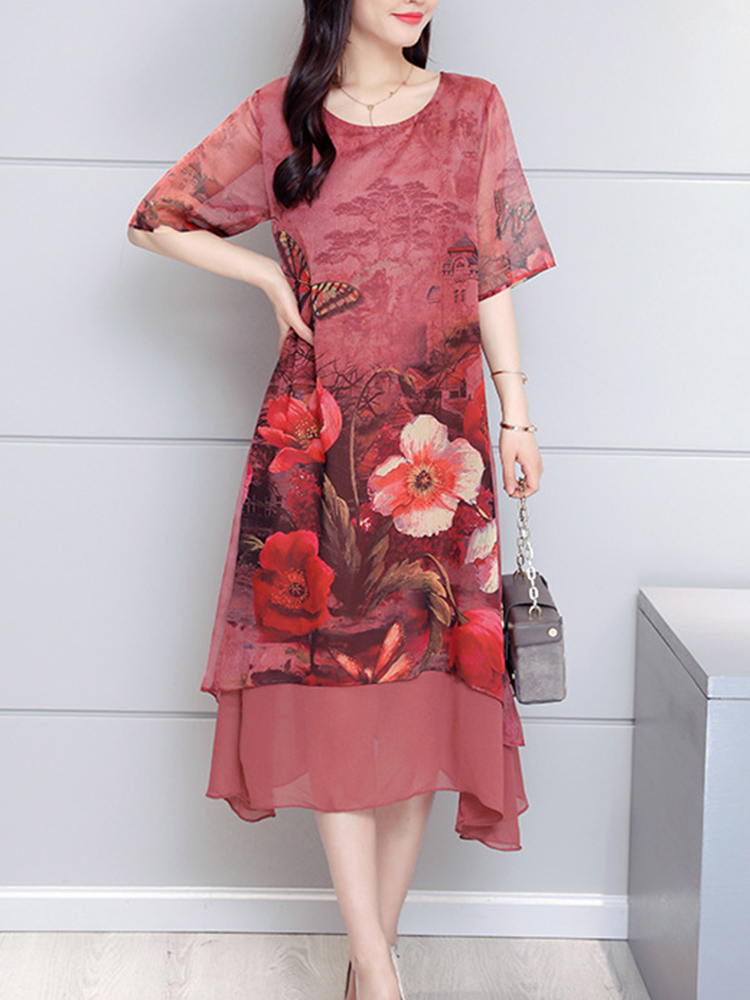 Vintage-Short-Sleeve-Double-Layered-Loose-Floral-Dress-1289425