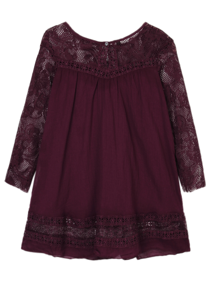 Casual-Women-Vintage-Lace-Stitching-34-Sleeve-Shirt-Dress-1066915