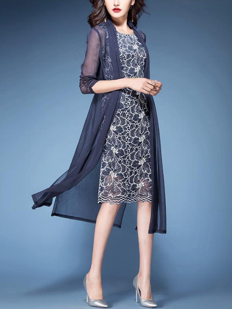 Elegant-Women-34-Sleeve-Two-Pieces-Set-Floral-Chiffon-Dress-1288357