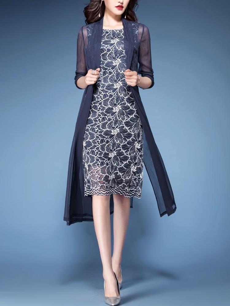 Elegant-Women-34-Sleeve-Two-Pieces-Set-Floral-Chiffon-Dress-1288357