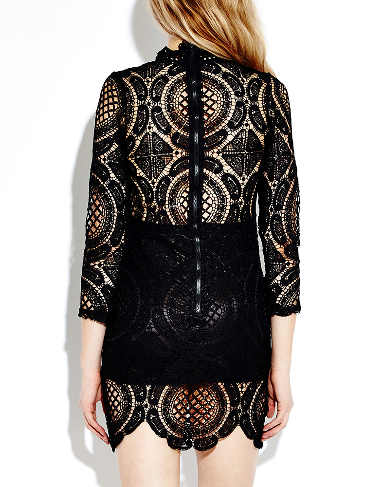 Women-Long-Sleeve-Lace-Crochet--Hollow-Out-Splicing-Mini-Dress-991063