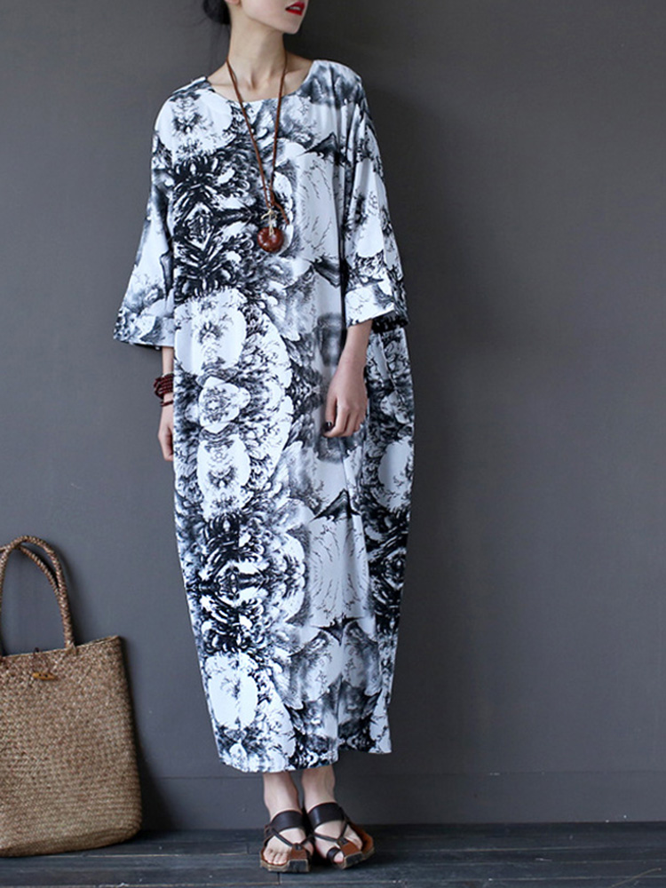 Casual-Women-Random-Floral-Printing-Batwing-Sleeve-Maxi-Dresses-1147899