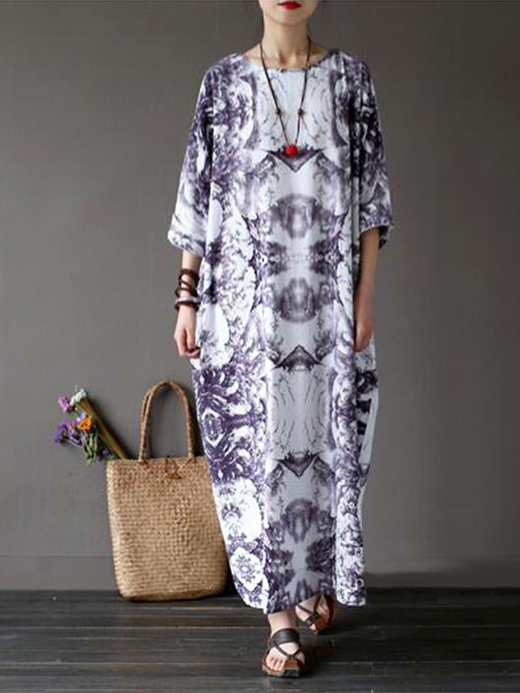 Casual-Women-Random-Floral-Printing-Batwing-Sleeve-Maxi-Dresses-1147899