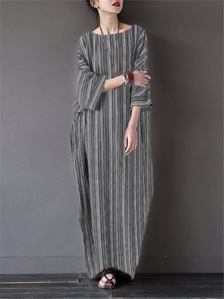 S-5XL-Vintage-Women-Cotton-Loose-Striped-Long-Sleeve-Dress-1369631