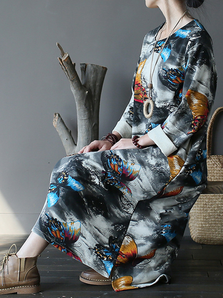 Vintage-Women-Butterfly-Printed-Long-Sleeve-Asymmetrical-Sweatshirt-Dress-1229529